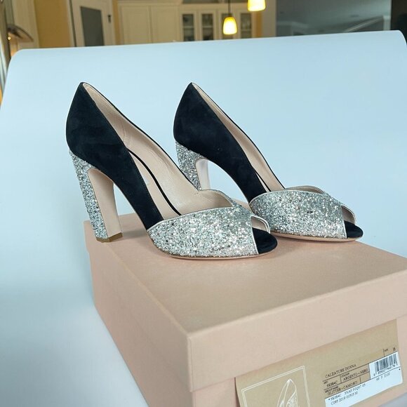 Miu Miu 5K684C Glitter Women's Black and Silver High Heel Pumps, 36, 37, 38 - Picture 8 of 13